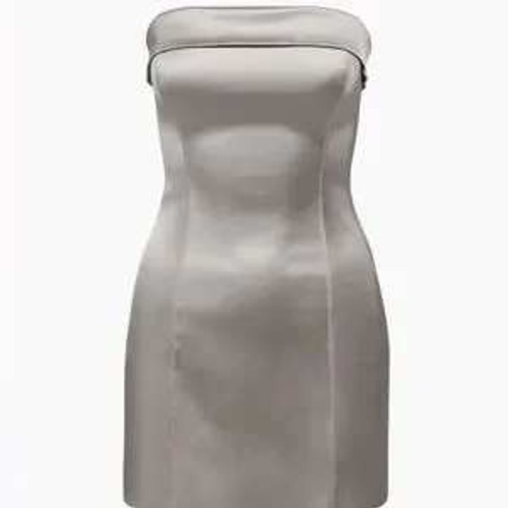 Sunday Best Satin Mini Dress Womens 6 Silver Blue Strapless Fold Over Cocktail